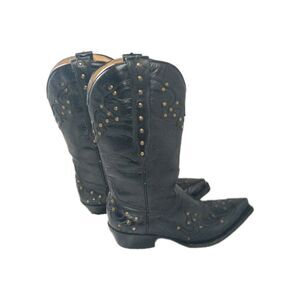 Black Leather Snip Toe Boots Women's Size 7 Studs Accent